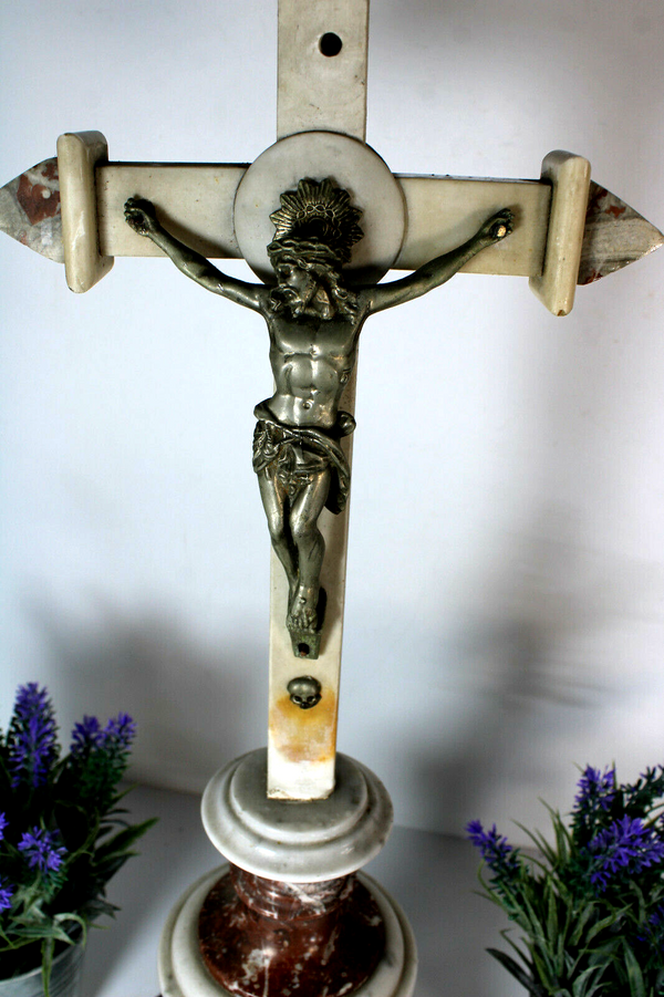 Antique large French religious marble crucifix