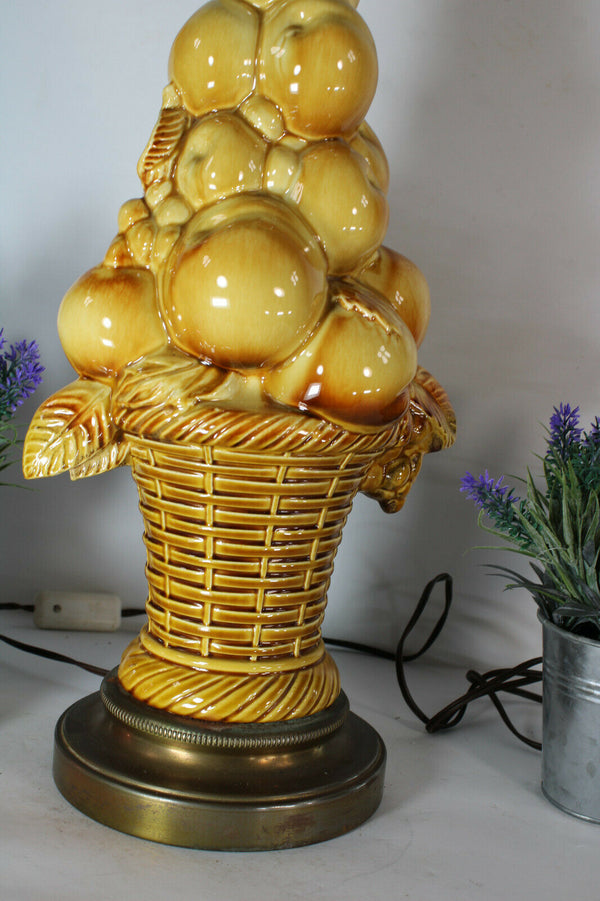 Vintage italian hollywood regency faience apple grape fruit basket lamp 1970