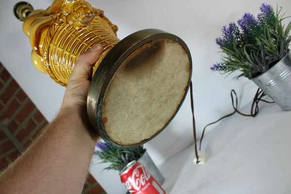 Vintage italian hollywood regency faience apple grape fruit basket lamp 1970