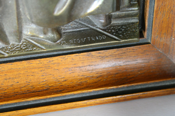 Vintage metal relief last supper religious Wall panel frame bible signed