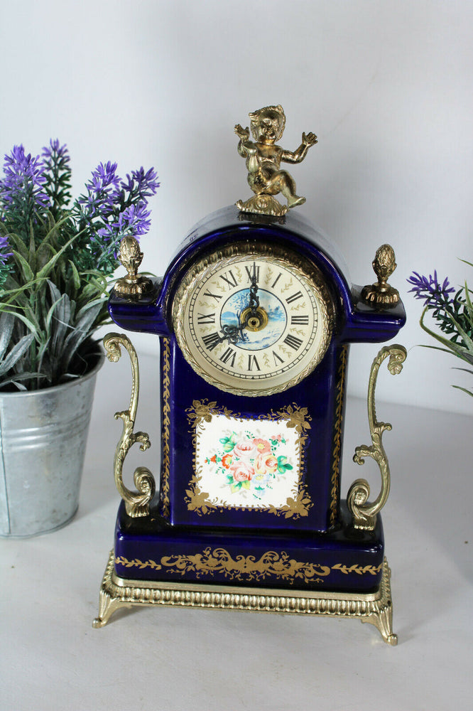 Vintage Limoges porcelain decor putti figurine mantel table clock