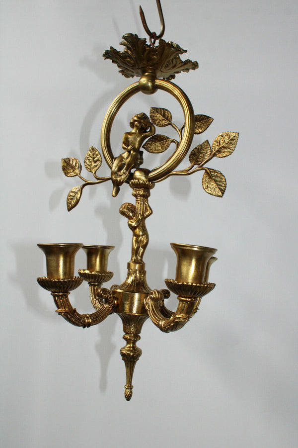 Antique French bronze putti cherub chandelier