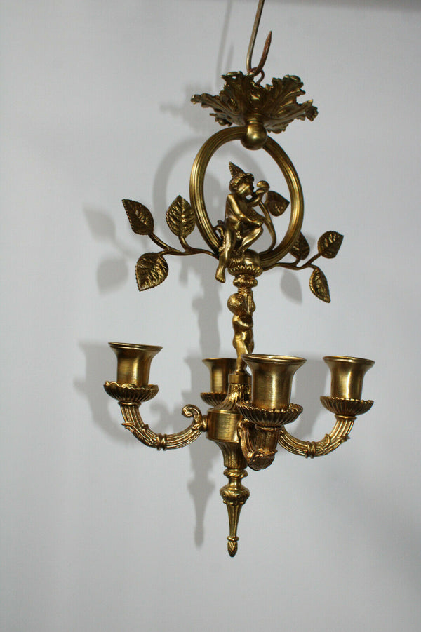 Antique French bronze putti cherub chandelier