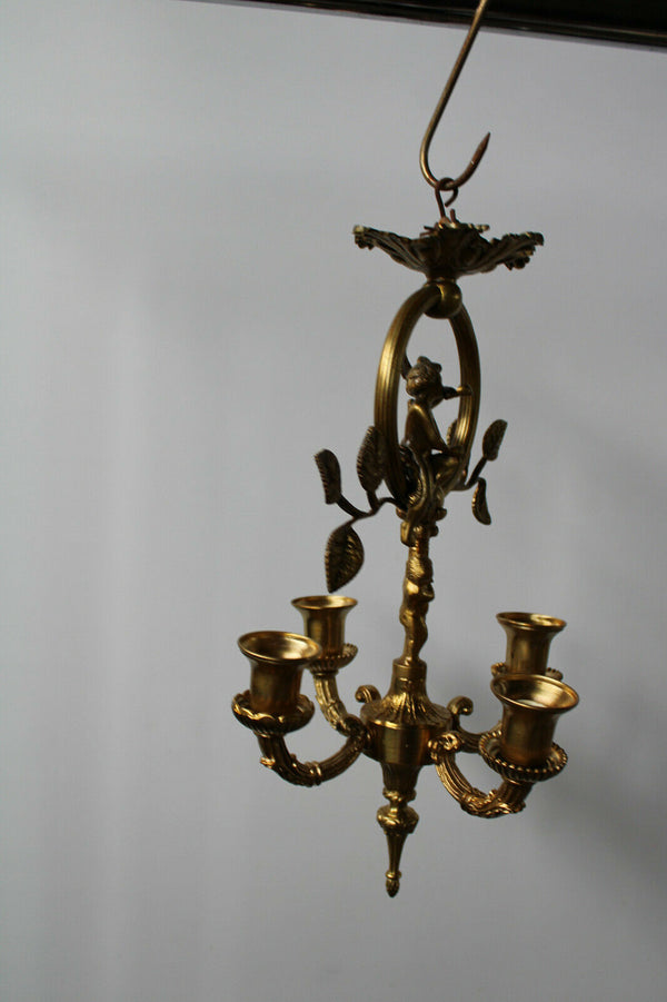 Antique French bronze putti cherub chandelier