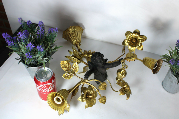 Vintage brass Cherub putti angel chandelier pendant lamp french