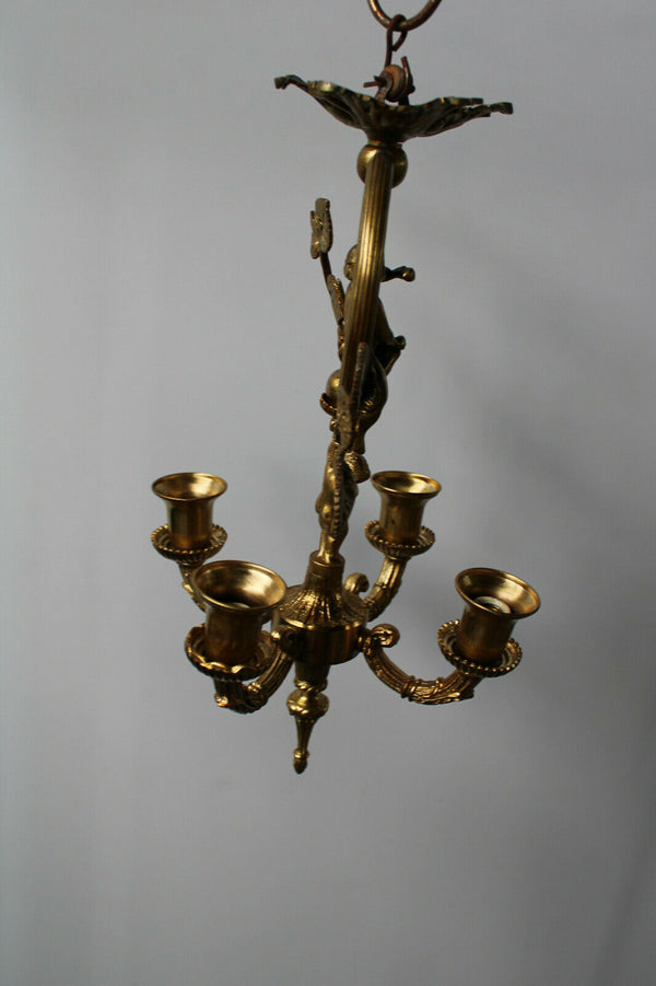 Antique French bronze putti cherub chandelier