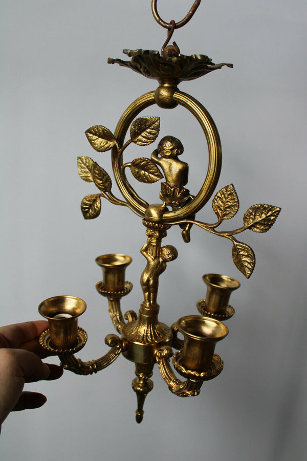 Antique French bronze putti cherub chandelier