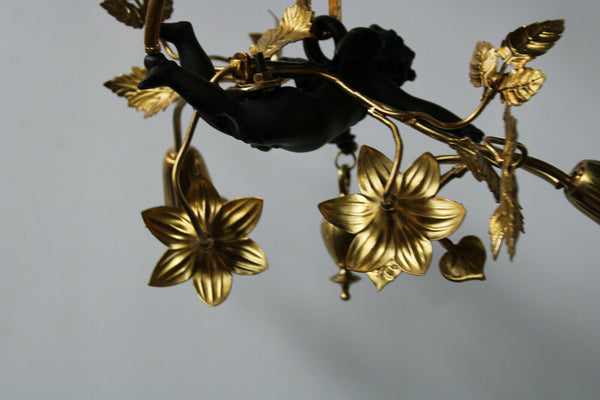 Vintage brass Cherub putti angel chandelier pendant lamp french