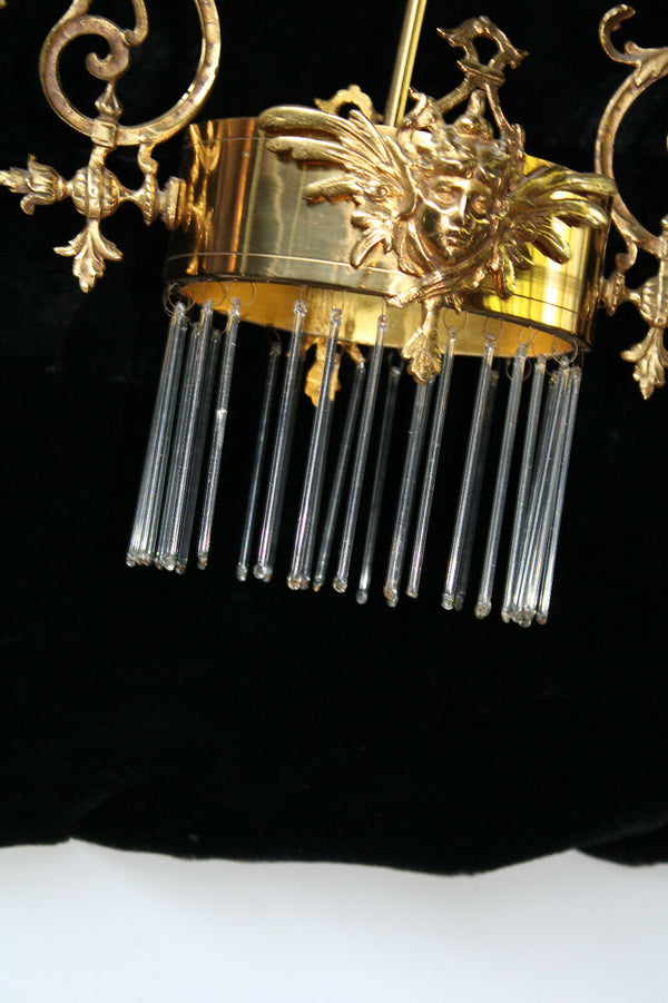 Antique rare Brass Dragon caryatid head Chandelier pendant lamp glass drops