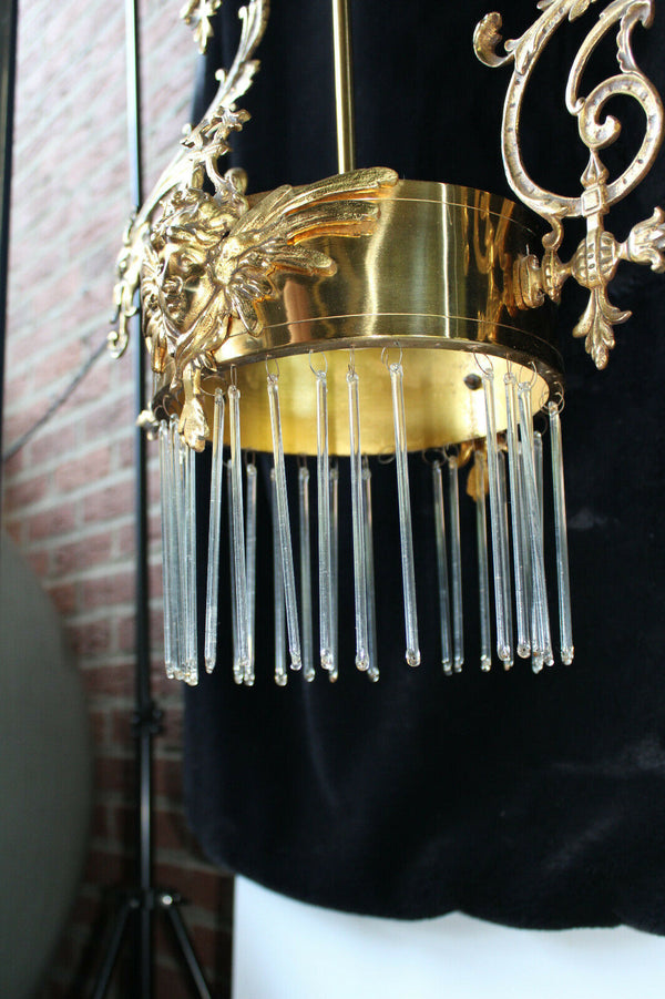 Antique rare Brass Dragon caryatid head Chandelier pendant lamp glass drops