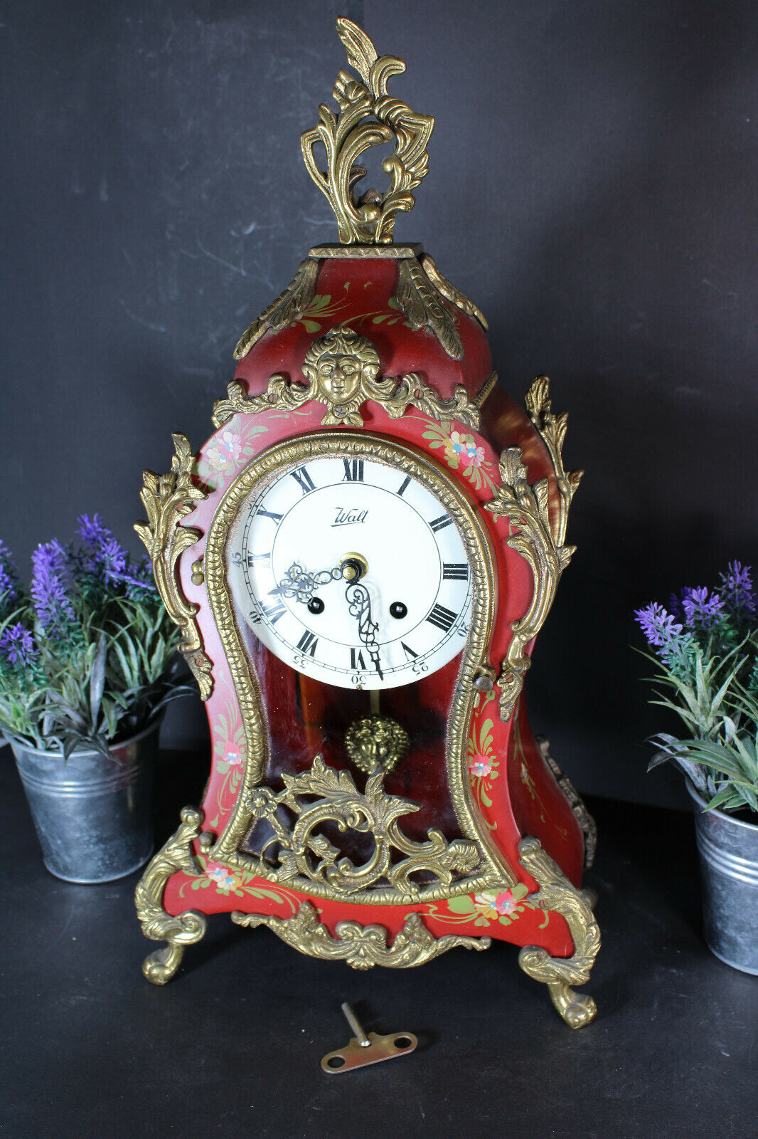 Vintage german Walt Boulle design Mantel clock brass caryatid