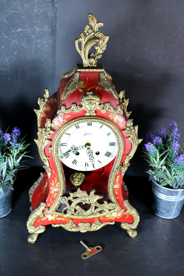 Vintage german Walt Boulle design Mantel clock brass caryatid