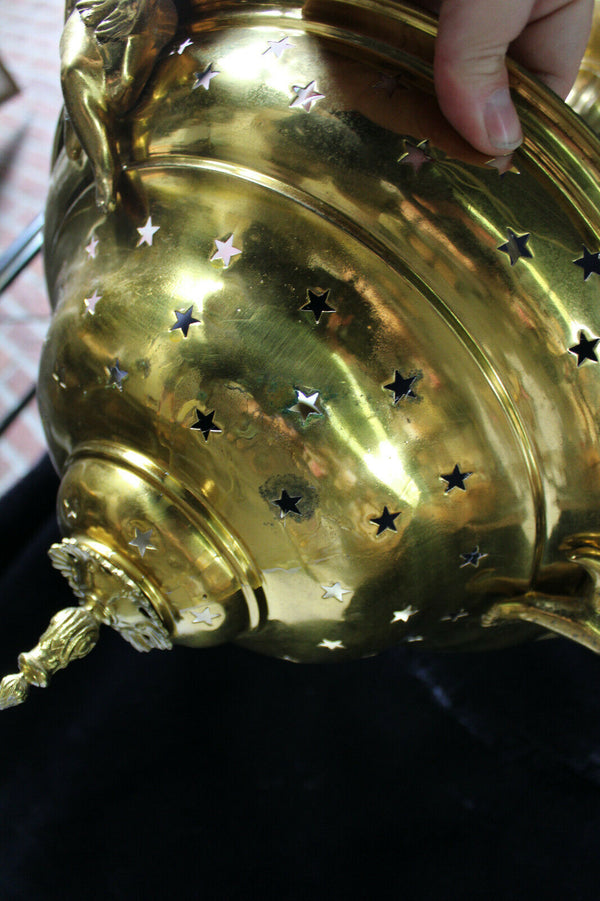 Antique French brass putti cherub figural chandelier 3 arms