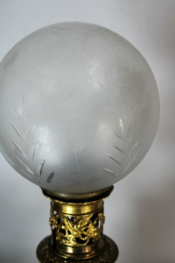 Antique French bayeux porcelain hand paint floral decor ram heads lamp