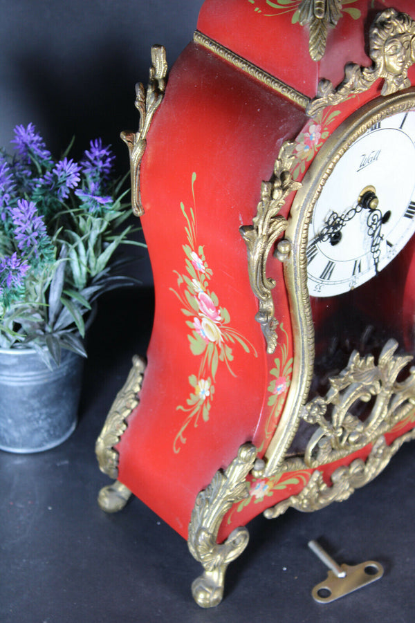 Vintage german Walt Boulle design Mantel clock brass caryatid