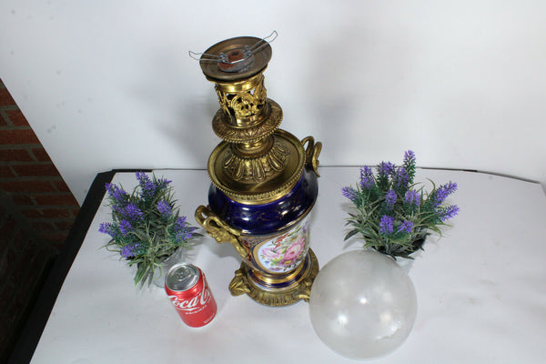 Antique French bayeux porcelain hand paint floral decor ram heads lamp