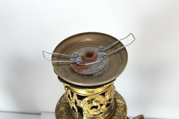 Antique French bayeux porcelain hand paint floral decor ram heads lamp