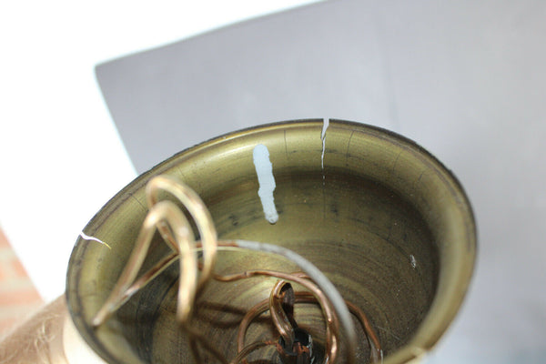 Stilnovo retro vintage italian brass pink opaline shade 5 arm chandelier lamp