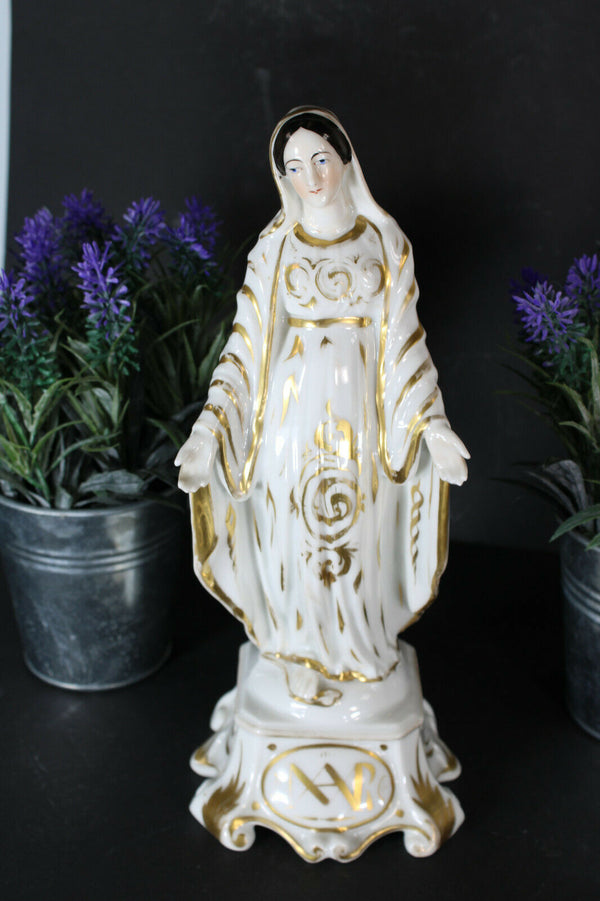 Antique vieux paris 19thc madonna mary figurine statue religious