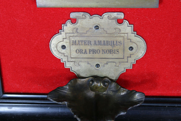 Antique Belgian silvermith Religious bronze plaque wall madonna holy water font