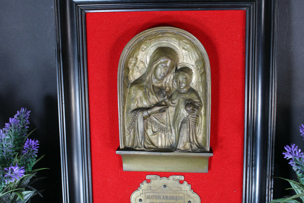 Antique Belgian silvermith Religious bronze plaque wall madonna holy water font