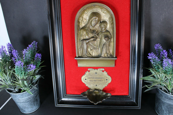 Antique Belgian silvermith Religious bronze plaque wall madonna holy water font