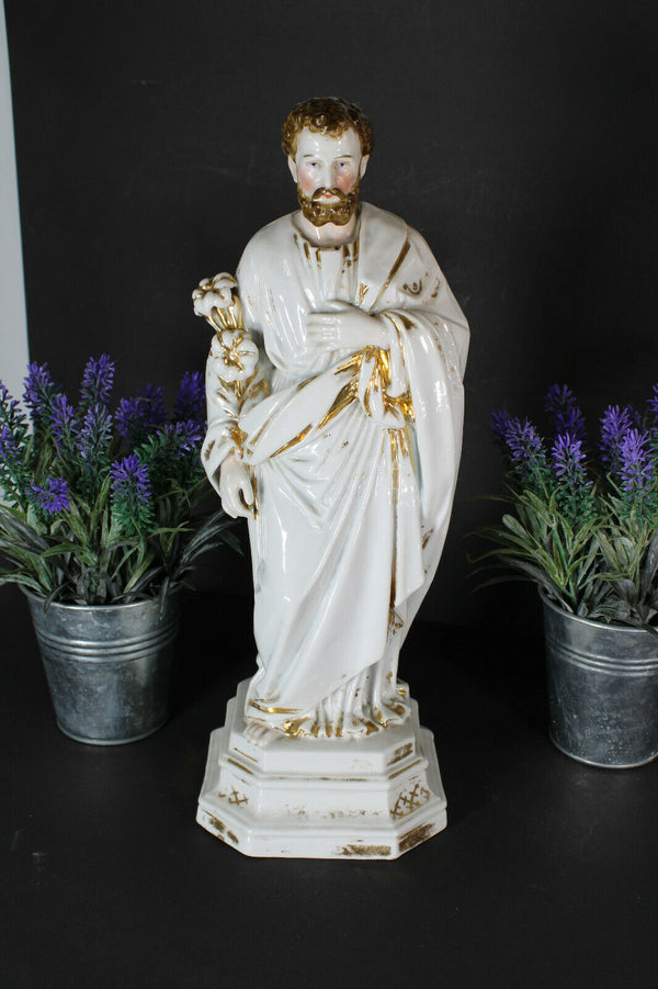 Antique large French vieux paris porcelain holy saint joseph figurine statue