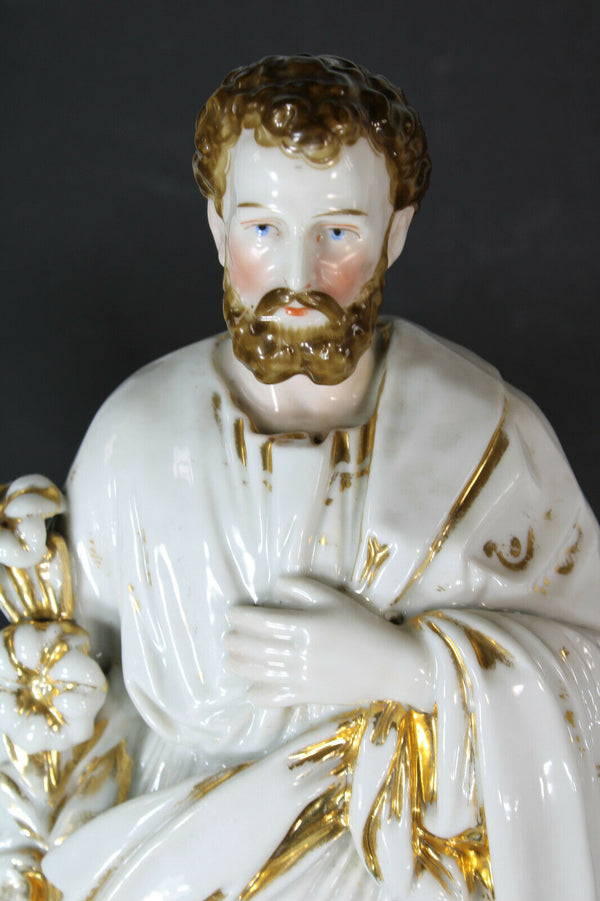 Antique large French vieux paris porcelain holy saint joseph figurine statue