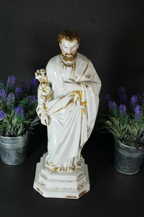 Antique large French vieux paris porcelain holy saint joseph figurine statue