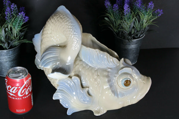 LArge Spanish Valencia marked porcelain fish dolphin planter vase