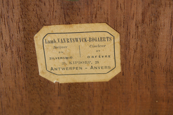 Antique Belgian silvermith Religious bronze plaque wall madonna holy water font