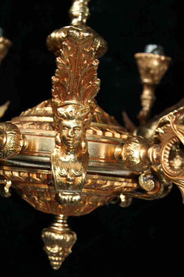 Vintage French Gothic castle dragon caryatid brass chandelier Rare