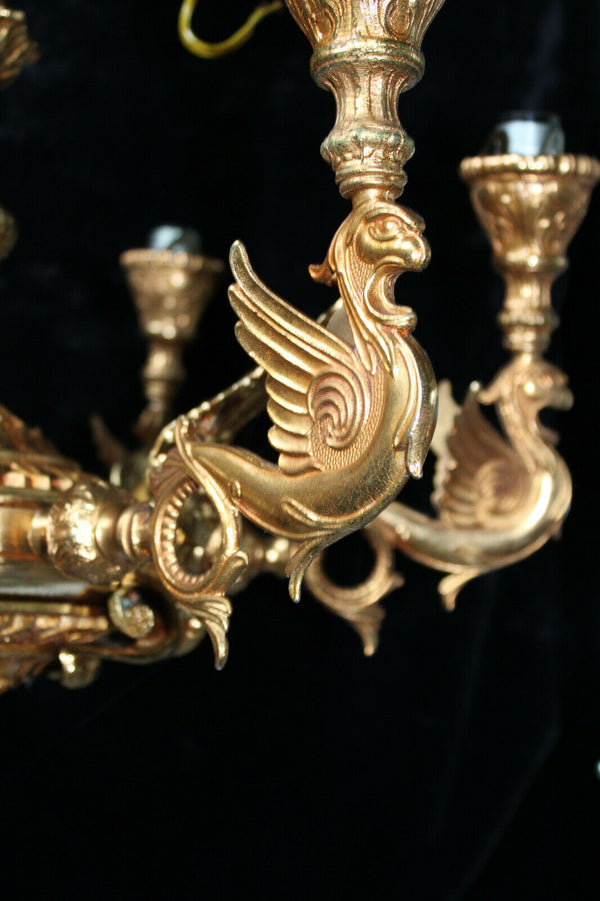 Vintage French Gothic castle dragon caryatid brass chandelier Rare