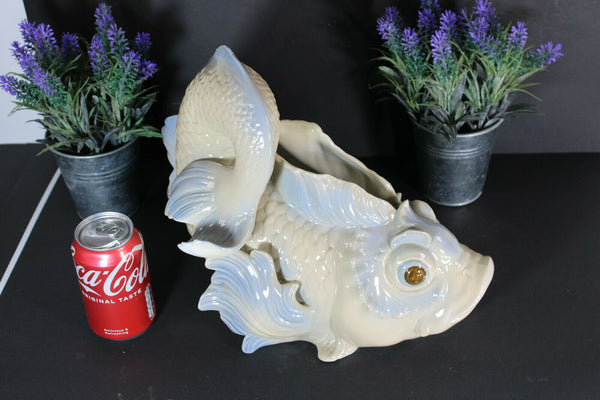 LArge Spanish Valencia marked porcelain fish dolphin planter vase