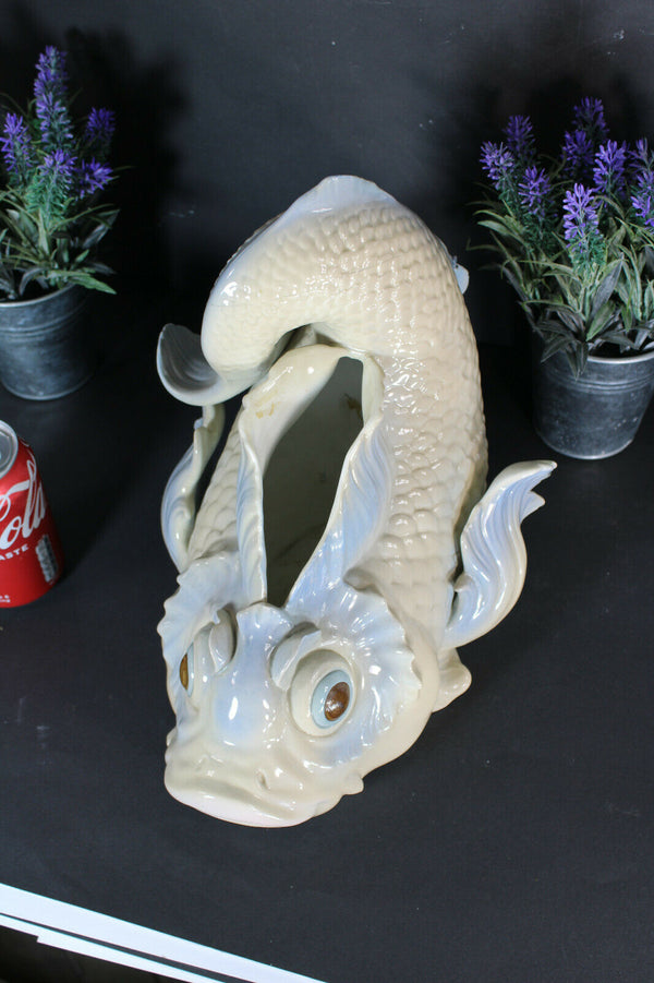 LArge Spanish Valencia marked porcelain fish dolphin planter vase