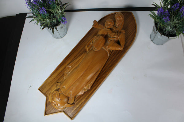 ALBERT POELS signed wood carved sculpture madonna child plaque panel religious