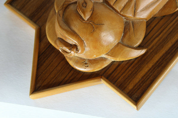 ALBERT POELS signed wood carved sculpture madonna child plaque panel religious