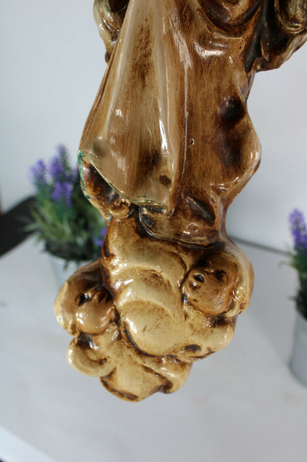 Antique chalk french wall plaquette madonna statue figurine angels base