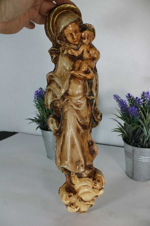 Antique chalk french wall plaquette madonna statue figurine angels base