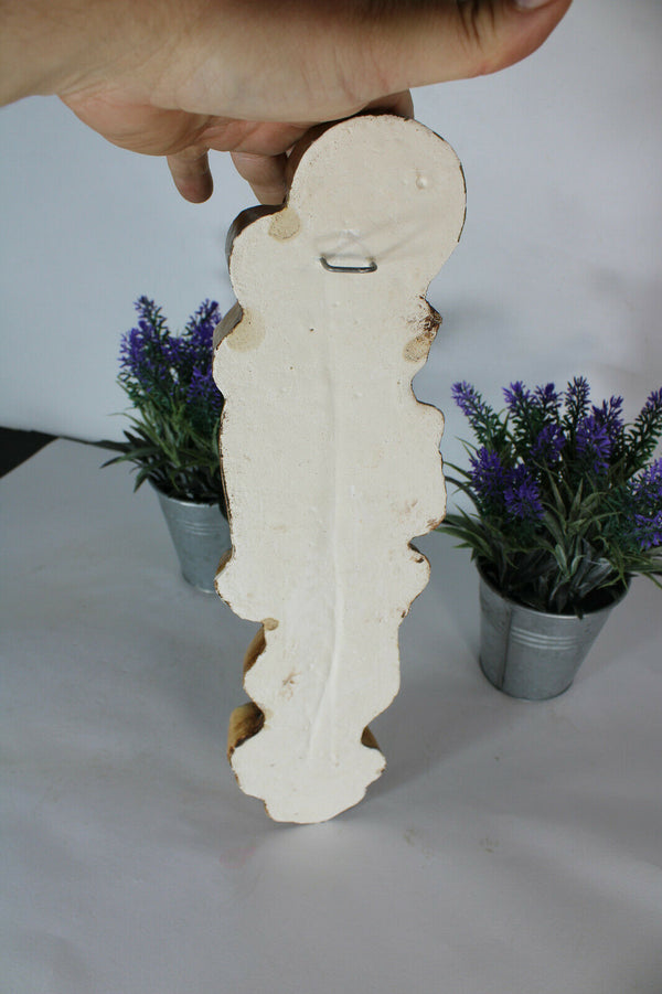 Antique chalk french wall plaquette madonna statue figurine angels base