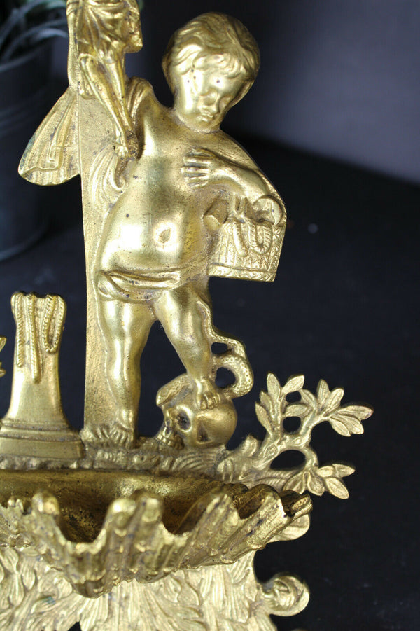 Antique french bronze crucifix holy water font rare