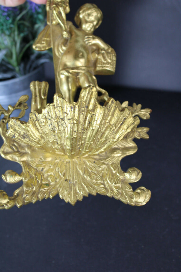 Antique french bronze crucifix holy water font rare