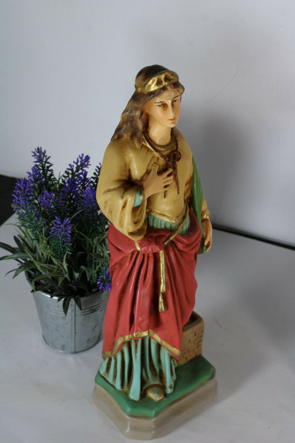 Antique french chalk statue saint barbara religious