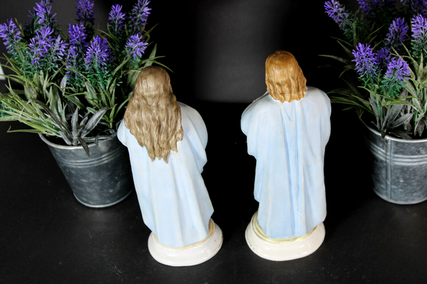 PAIR antique Vieux andenne bisque porcelain sacred heart mary jesus Statue