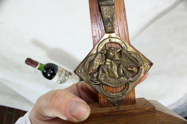 Antique French wood carved 4 evangelists symbol crucifix cross christ religious