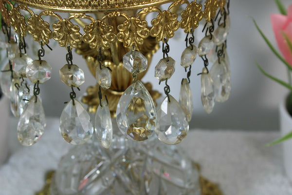 Vintage French Crystal glass Brass cherub putti lamp rare