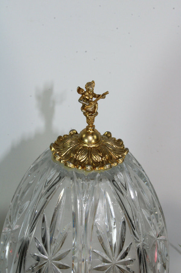 Vintage French Crystal glass Brass cherub putti lamp rare