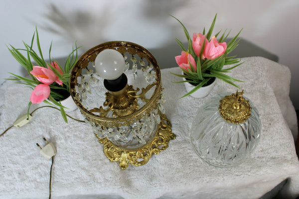 Vintage French Crystal glass Brass cherub putti lamp rare