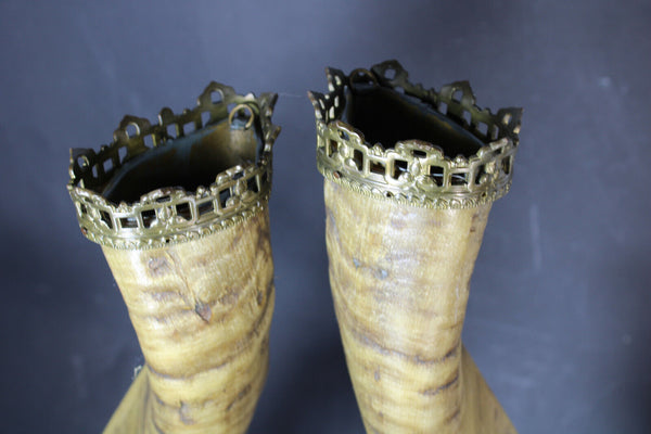 pair XL antique french corncopia horn statue bronze dragons rare castle gothic