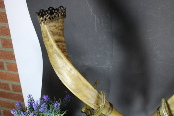 pair XL antique french corncopia horn statue bronze dragons rare castle gothic